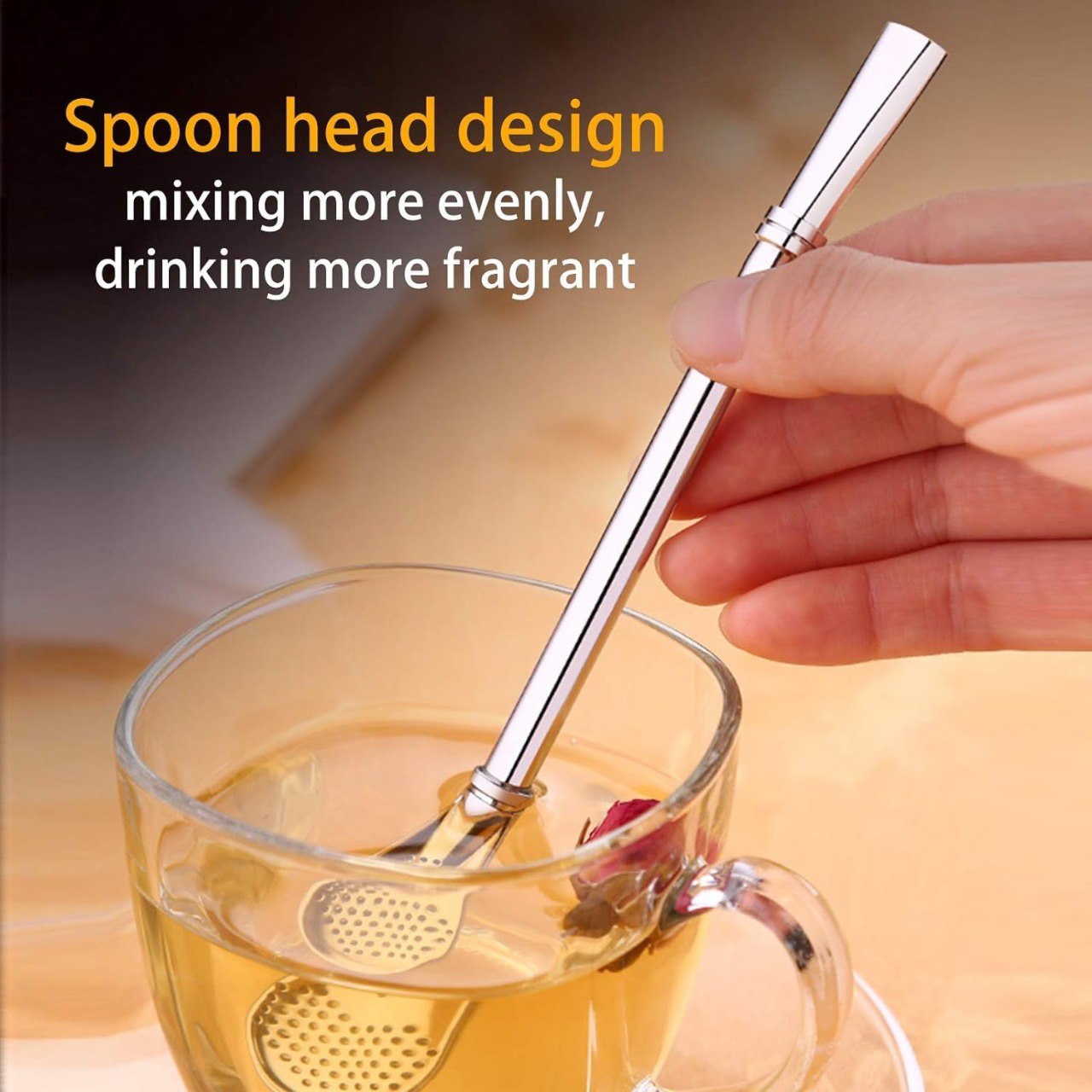 2 in 1 Multi-Function Stainless Steel Drinking Straws with Filter Spoon ( PACK OF 5 )