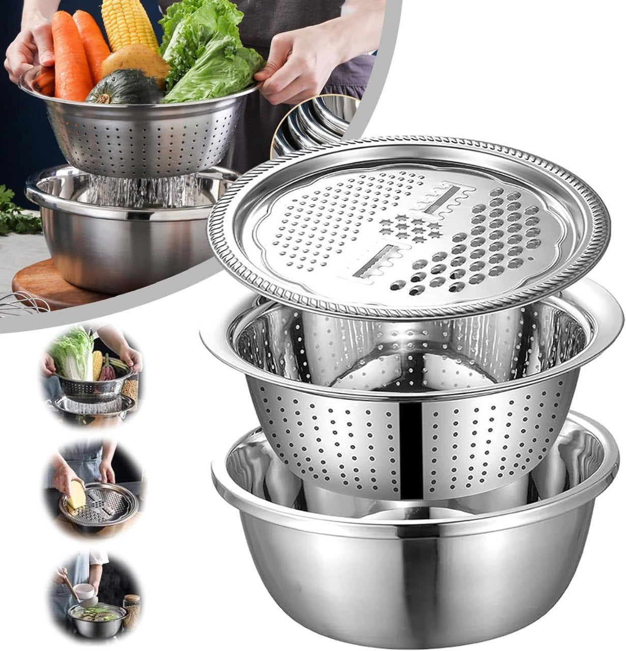 3 in 1 Multifunctional Grater Basin Stainless Steel