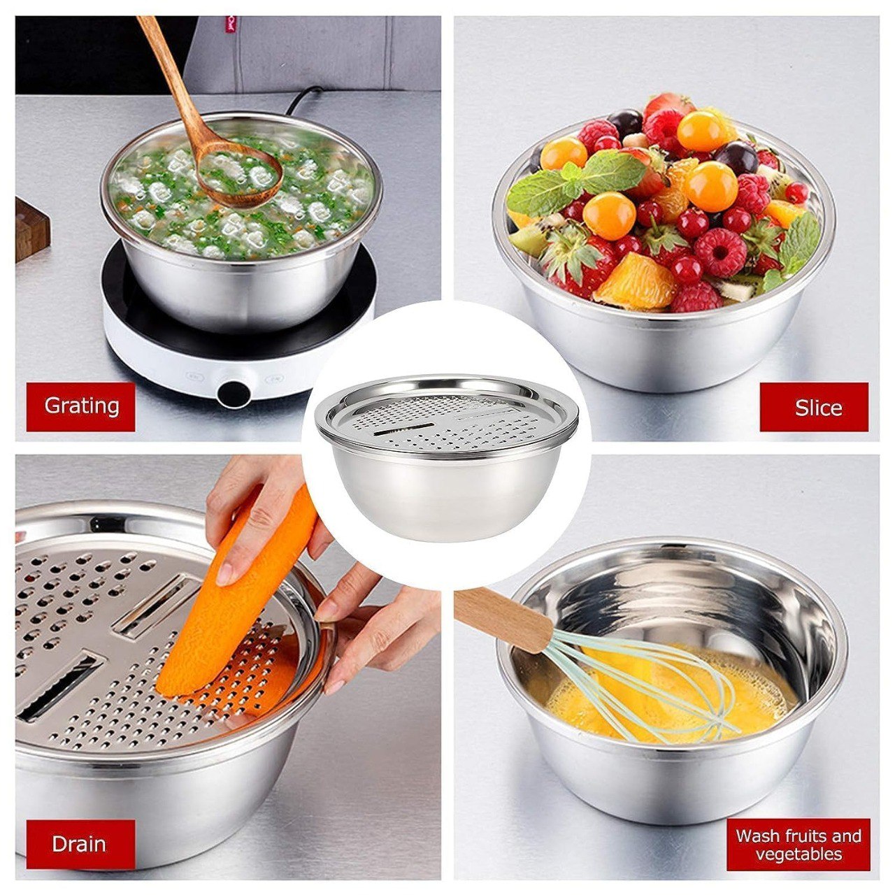 3 in 1 Multifunctional Grater Basin Stainless Steel