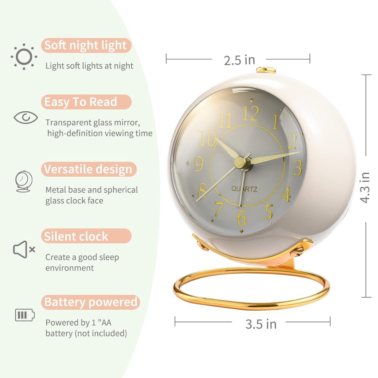 Retro Backlight Cute Simple Design Small Desk Clock with Night Light