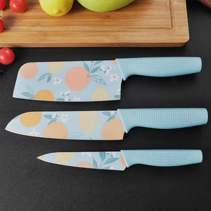 Printed Knife Set Of 3  Blue - Red - Green