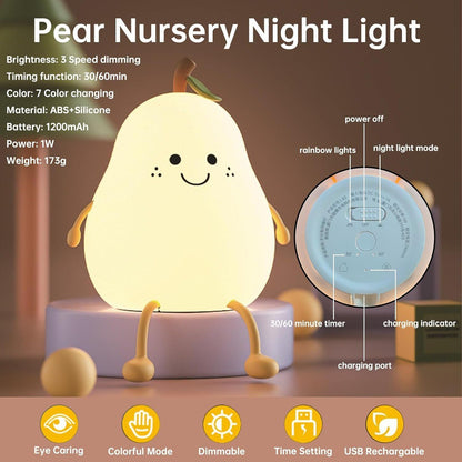 Pear Silicone Lamp for Girls Boys Baby Room Decor