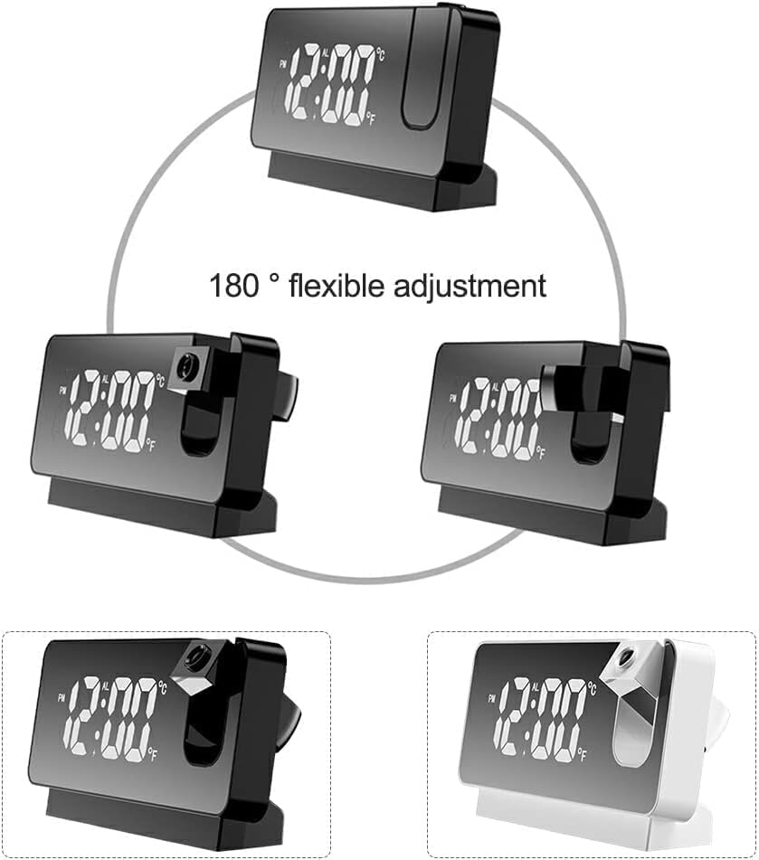 Digital Alarm Clock with 180° Rotatable Time Projection