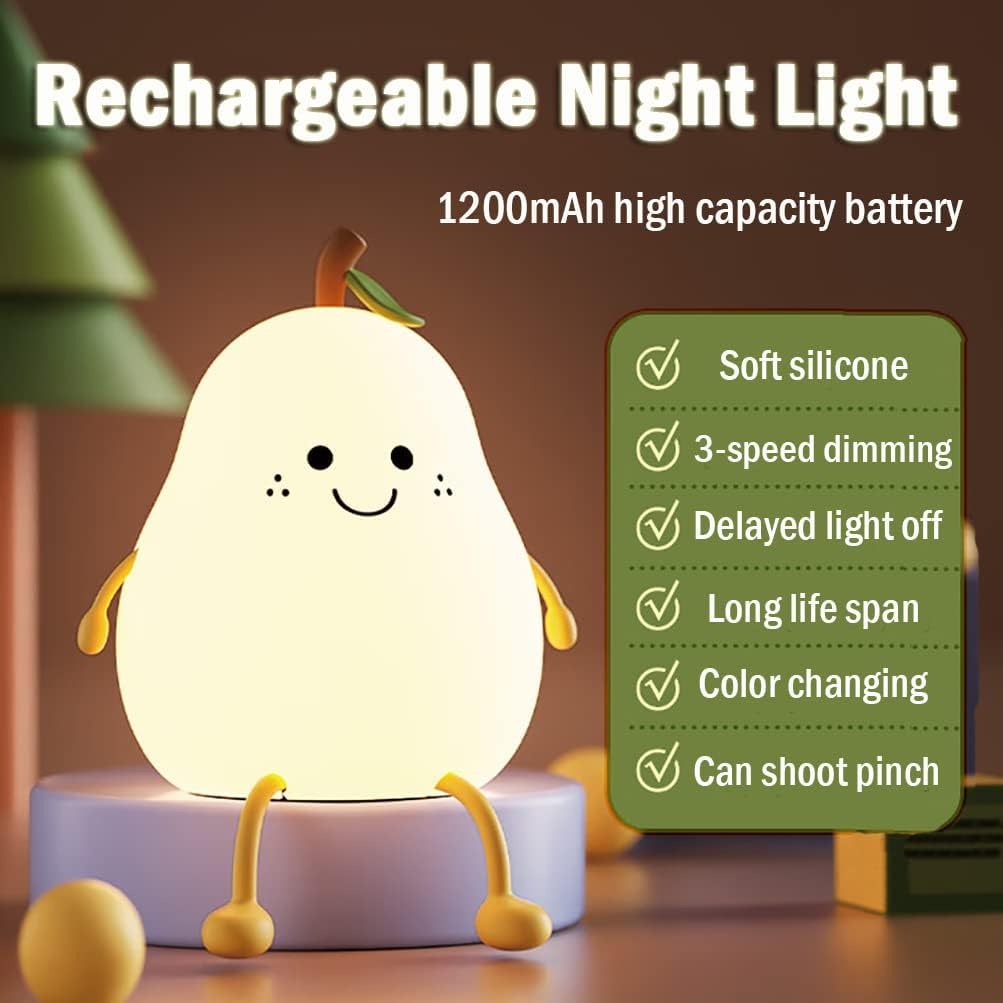 Pear Silicone Lamp for Girls Boys Baby Room Decor