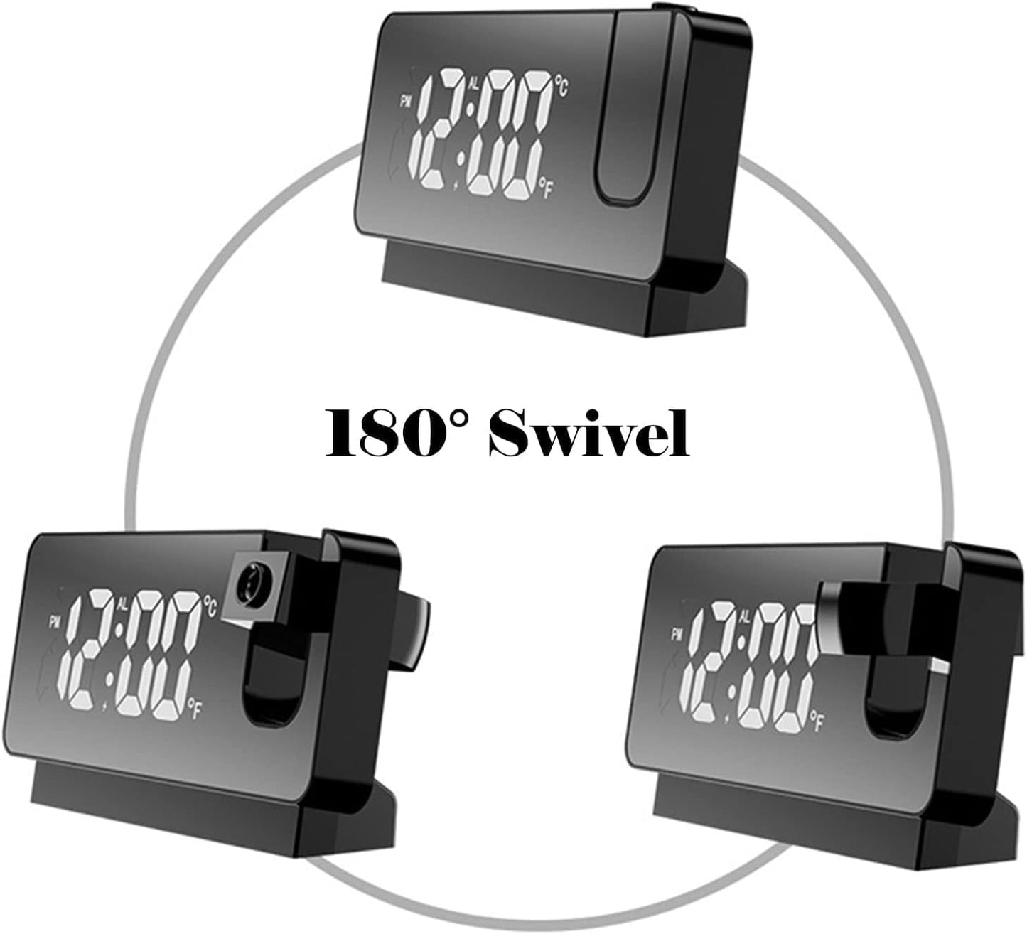 Digital Alarm Clock with 180° Rotatable Time Projection