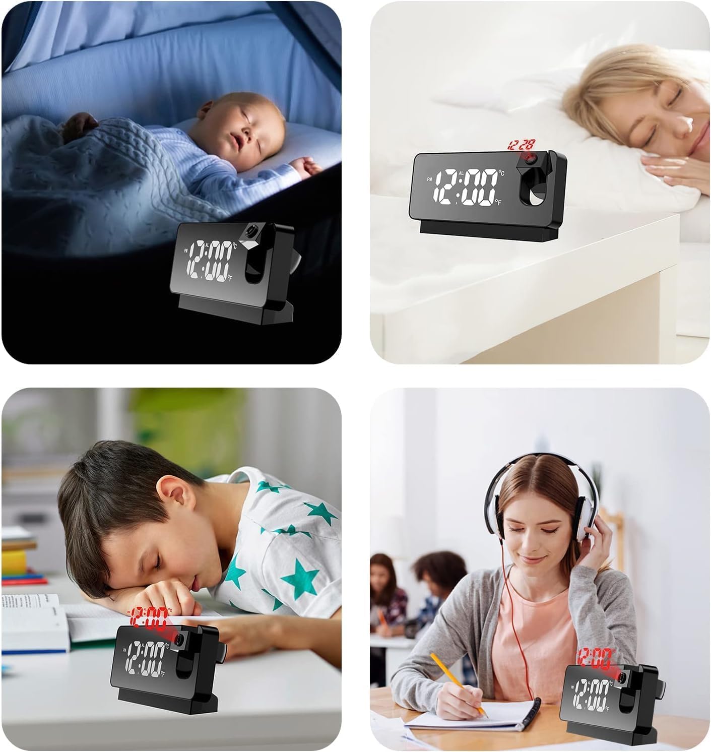 Digital Alarm Clock with 180° Rotatable Time Projection