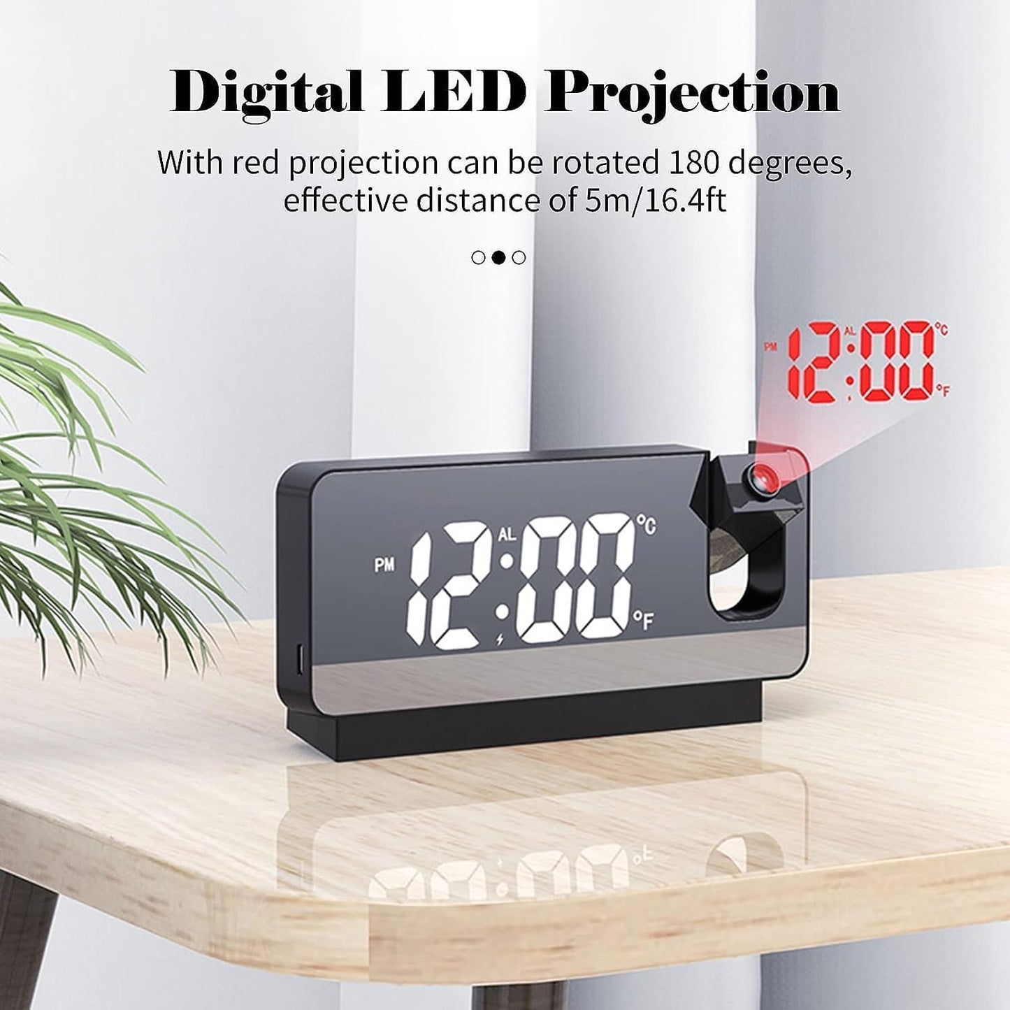 Digital Alarm Clock with 180° Rotatable Time Projection