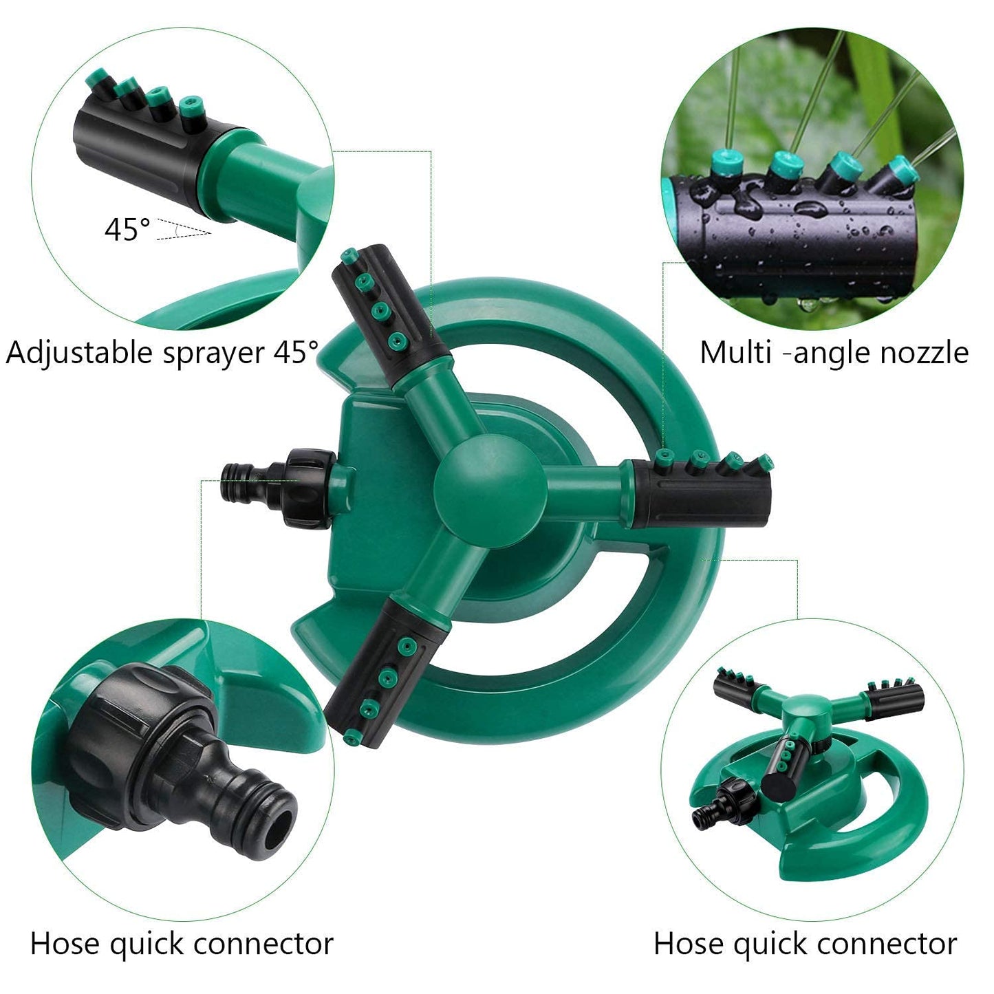 360 ° Rotating Adjustable Round 3 Arm Lawn Water Sprinkler