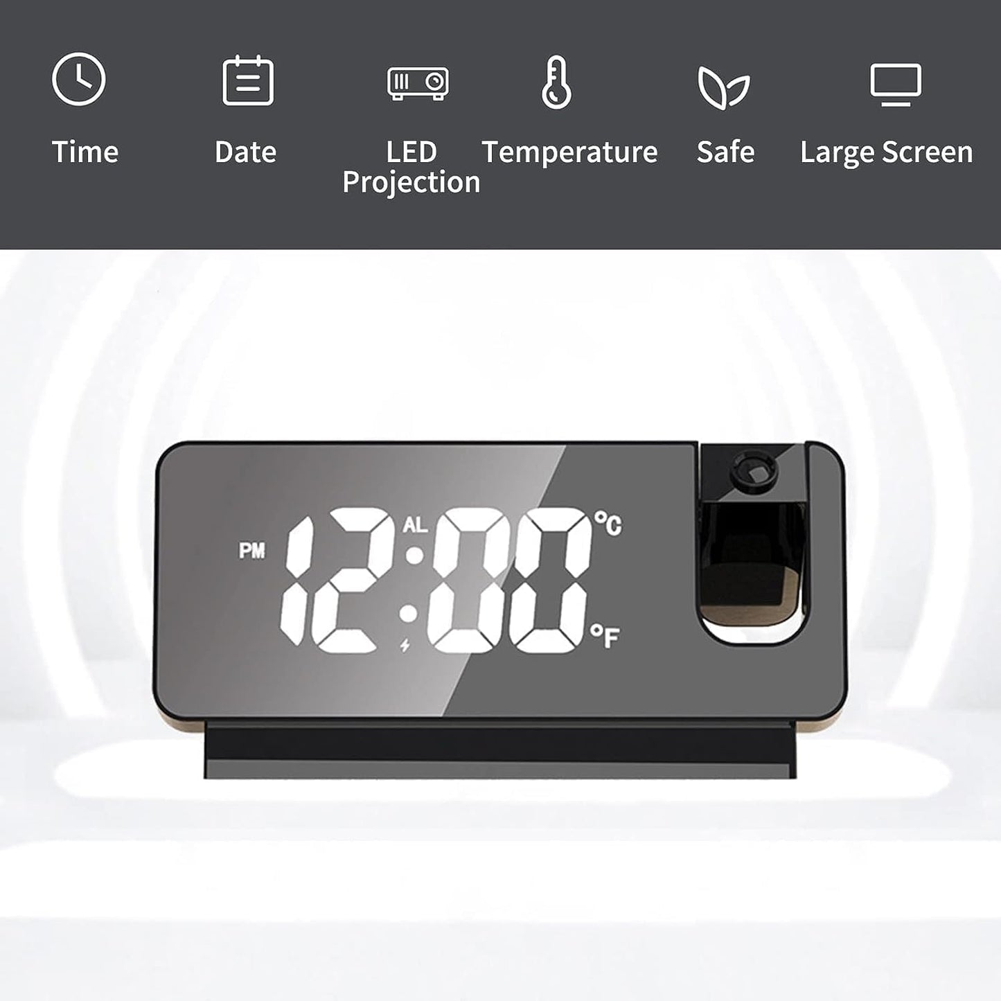 Digital Alarm Clock with 180° Rotatable Time Projection